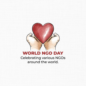 Hands holding a red heart with text 'World NGO Day'