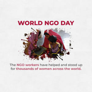 Image depicting women and a child with a torn background and the text 'World NGO Day'.