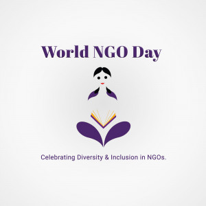 World NGO Day graphic with a person meditating over an open book