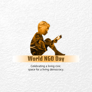 Silhouette of a person reading with text 'World NGO Day'