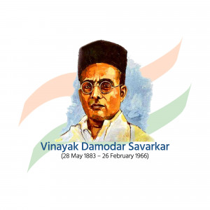 Portrait of Vinayak Damodar Savarkar with Indian Flag Background