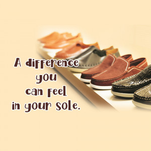 A row of various colored leather loafers with text 'A difference you can feel in your sole.'
