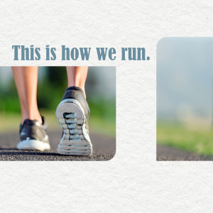 Person running on a track, back view of shoes