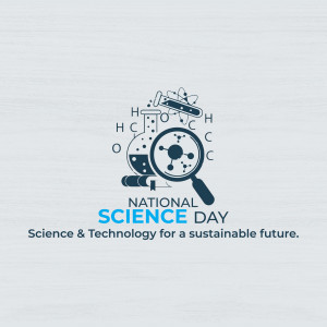 Illustration for National Science Day featuring scientific equipment and molecules.