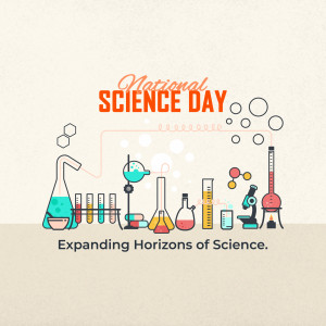 Illustration for National Science Day featuring laboratory equipment and scientific concepts.