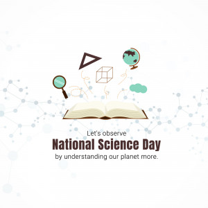 Illustration for National Science Day featuring science tools and a book
