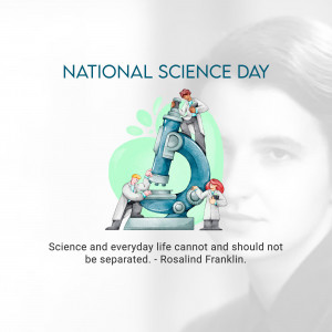 National Science Day graphic with microscope and scientists