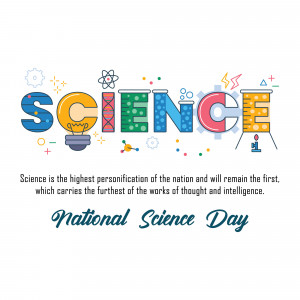 Colorful illustration with science-related icons and the text 'SCIENCE' and 'National Science Day'.