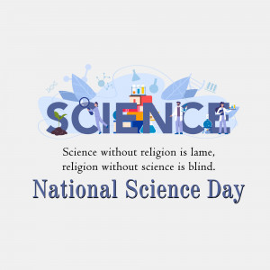 Illustration for National Science Day with science-related imagery and text.