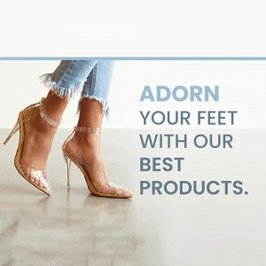 Close-up of a woman's feet wearing elegant high-heeled sandals.