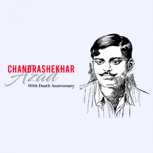 Portrait of Chandrashekhar Azad with text commemorating his 90th Death Anniversary