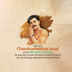 Portrait of Chandrashekhar Azad with tribute text