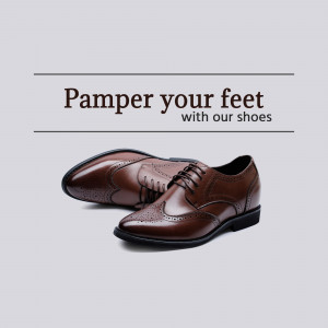 Brown leather dress shoes on a light gray background