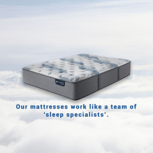 DreamCloud mattress floating on a cloud background with text overlay