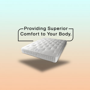 White mattress floating above a gradient background with text 'Providing Superior Comfort to Your Body'.