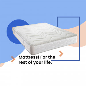 White mattress with a wavy pattern on a blue and peach background