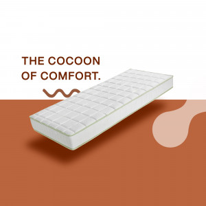 White mattress with a quilted top on a terracotta background