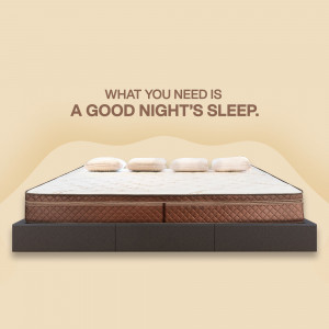 Image of a comfortable mattress with pillows, promoting a good night's sleep.