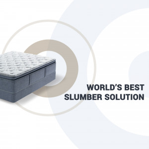 Close-up of a comfortable mattress with a promotional text overlay.