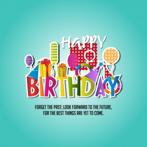Happy Birthday card with balloons and gifts