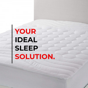 White mattress topper with red text 'Your Ideal Sleep Solution'