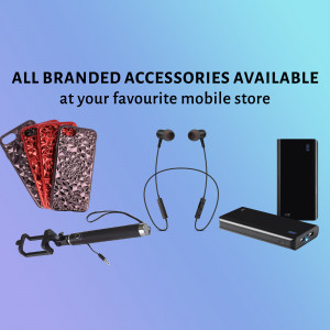 Assortment of mobile phone accessories including cases, earphones, power bank and selfie stick.