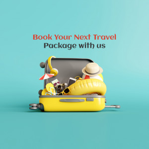 Yellow suitcase overflowing with travel essentials on a teal background