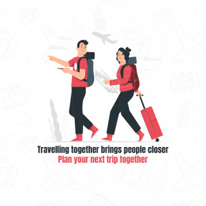 Illustration of a couple walking with luggage, representing travel and togetherness.