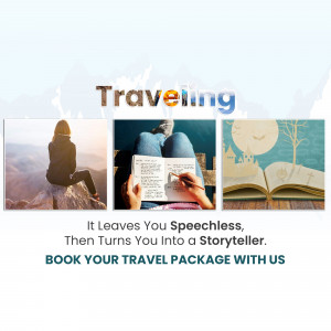 Collage of travel and reading imagery with text promoting travel packages.