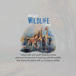 Watercolor painting of giraffes with World Wildlife Day text
