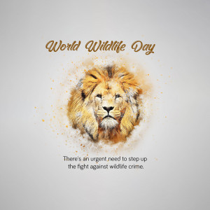 Watercolor illustration of a lion's face with the text 'World Wildlife Day'