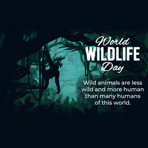 Illustration of an orangutan hanging from vines in a lush jungle with the text 'World Wildlife Day'