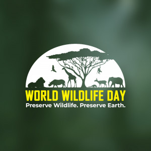 Silhouette of African wildlife against a moon backdrop with World Wildlife Day text.