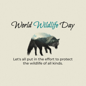 Image celebrating World Wildlife Day with a wolf silhouette.