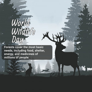 Illustration for World Wildlife Day featuring a deer, rabbit, and forest scene.