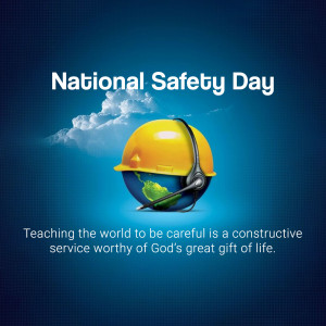 Image commemorating National Safety Day with a hard hat and globe