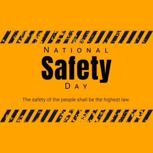 National Safety Day graphic with caution stripes and text.