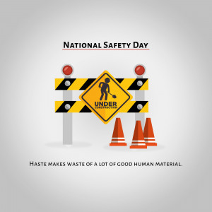National Safety Day graphic with construction warning signs