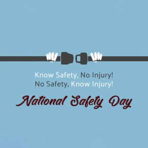 Image promoting National Safety Day with a seatbelt buckle and safety message.