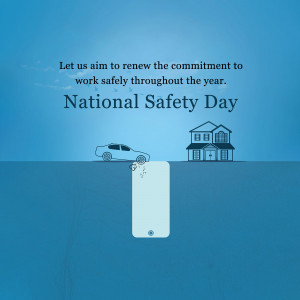 National Safety Day graphic with house, car, and safety message.