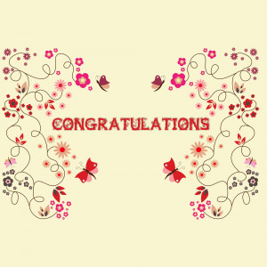 A decorative congratulations card with floral and butterfly motifs.