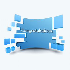3D blue banner with the word 'Congratulations'