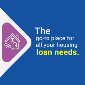 Image promoting housing loan services with a house icon and text.