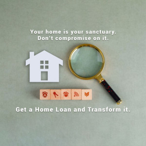 Image depicting a house with a magnifying glass and building blocks, promoting home loans.