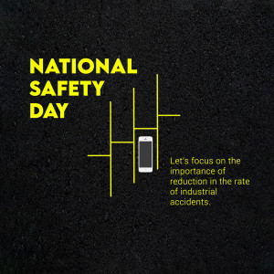 National Safety Day graphic with road and phone illustration