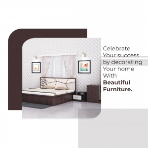 Modern bedroom with brown and white furniture and decor