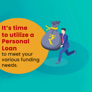 Illustration of a man carrying a bag of money with text promoting personal loans.