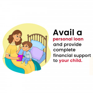 Illustration of a mother and son with text promoting personal loans for financial support.