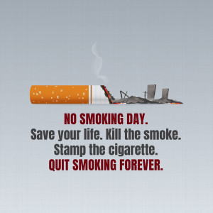 A cigarette being stamped out with text promoting No Smoking Day and quitting smoking.
