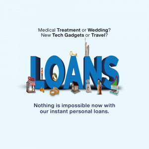 Image depicting various life goals and the word 'LOANS' in bold letters, promoting instant personal loans.